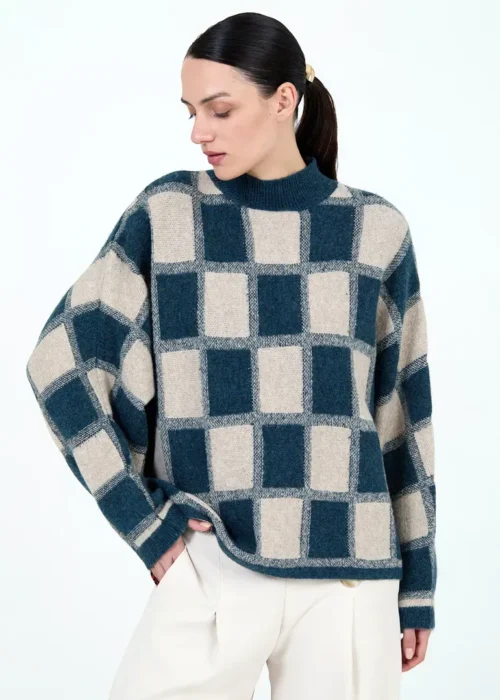 Jersey cuadro turquesa